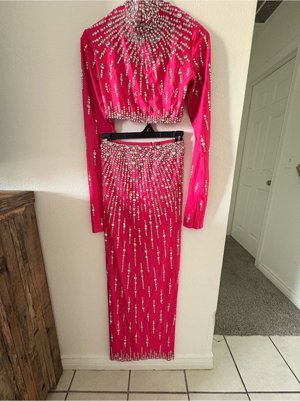 Hot Pink Embellished Two-Piece Evening Dress
